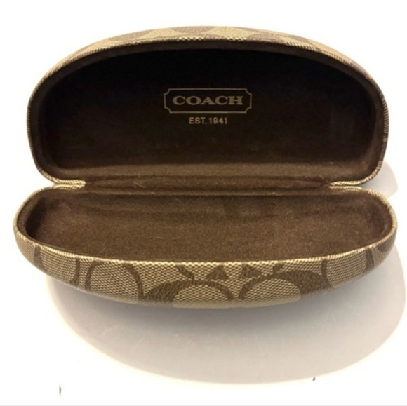 Coach Signature C Logo Hardshell Brown & Tan Clamshell Sunglass Eyeglass Case - Picture 2 of 5